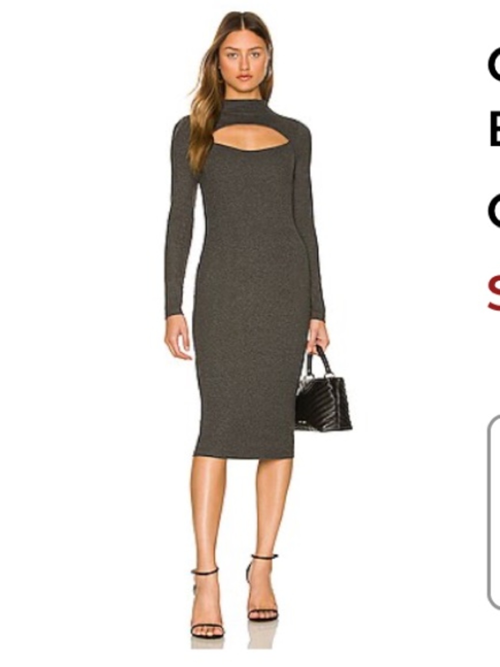 Bailey 44 Gabrille Cut Out Charcoal Gray Long Sleeve Midi Dress